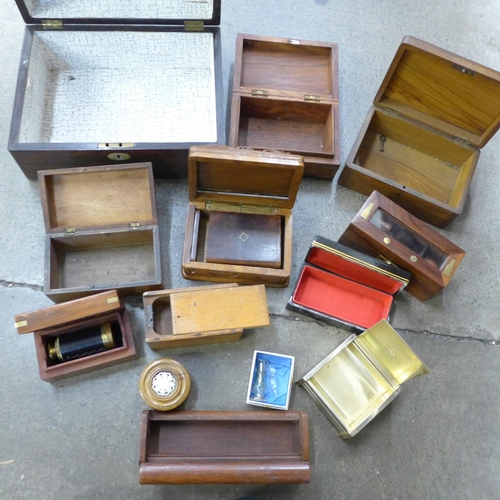 743 - A collection of wooden boxes including one carved, 19th and 20th Century