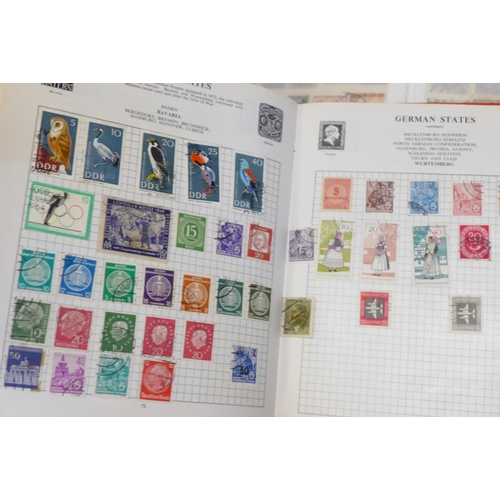 788 - Stamps; a box containing four albums of stamps, a Commonwealth catalogue and a boxed SG Simplex albu... 