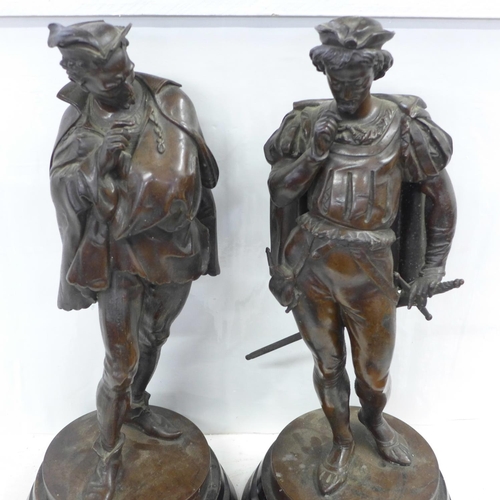 865 - A pair of spelter figures, 43cm