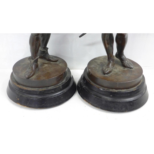 865 - A pair of spelter figures, 43cm