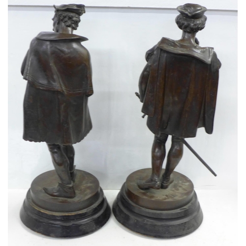 865 - A pair of spelter figures, 43cm