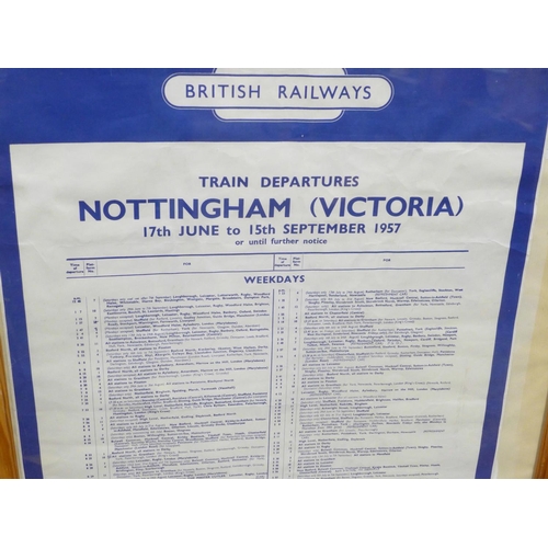 877 - A railway poster, ''British Railways Train Departures Nottingham (Victoria) 17th June to 15th Septem... 