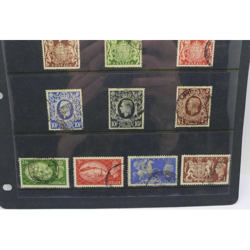 884 - Stamps; GB high values, Queen Victoria to King George VI on stock sheet