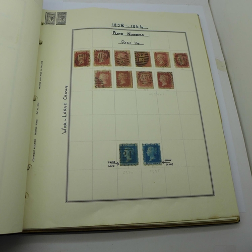 886 - Stamps; an album with Victorian and later stamps including one penny black, eight two-penny blue and... 