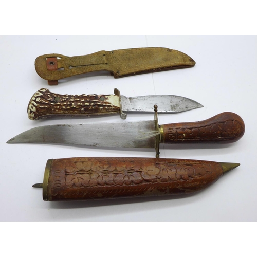 887 - A German hunting knife, the blade marked 'Decora-Solingen, made in Germany, D.B.G.M.', leather faste... 