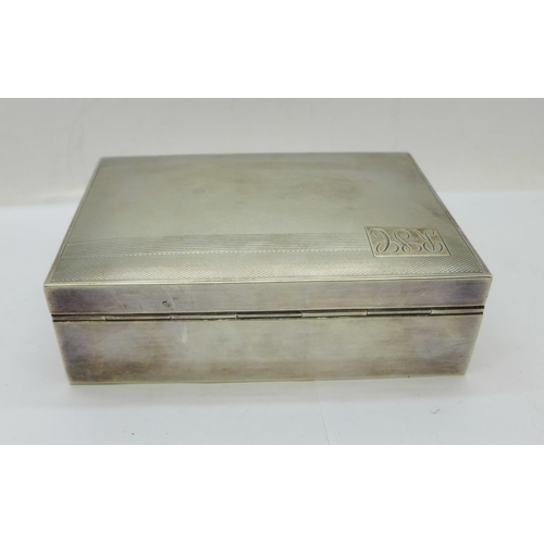 891 - A silver cigarette box, with inscription, width 12.5cm