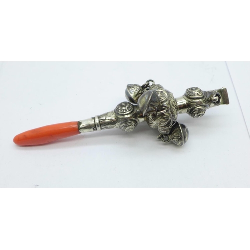 899 - A Victorian silver rattle, George Unite, Birmingham 1869