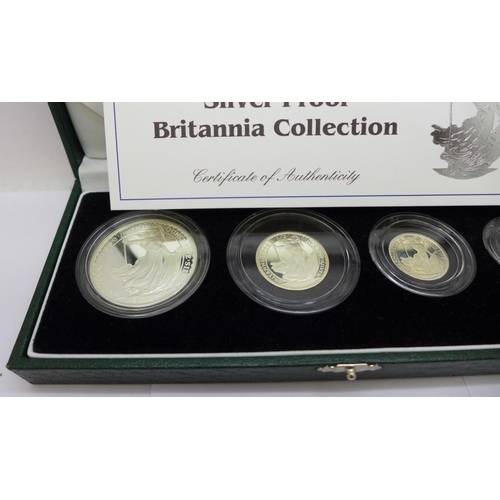 907 - Coins; The Royal Mint 1998 Silver Proof Britannia Collection four coin set, all fine silver, £2, £1,... 