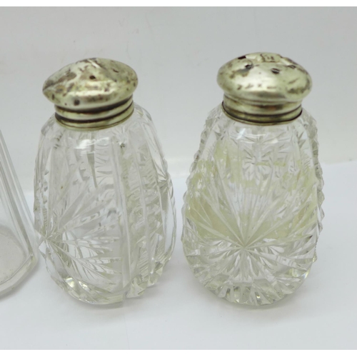 908 - Six silver topped glass items, a/f