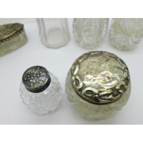 908 - Six silver topped glass items, a/f