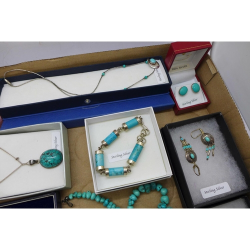 916 - A collection of silver and silver mounted turquoise jewellery