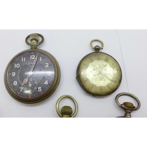 918 - A collection of pocket watches including one silver,  Ingersoll and Bentima, a/f