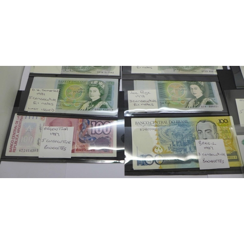 951 - British and foreign uncirculated bank notes, including consecutive numbers in series, and ten Britis... 