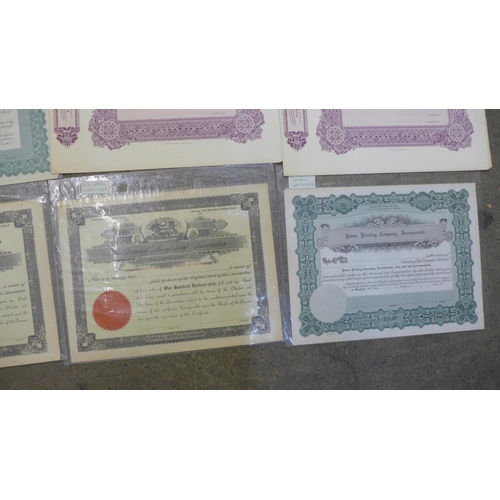 956 - 1960's share certificates, four The South-Eastern Gold Mining Company Limited and four American