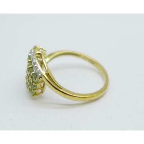 971 - A 9ct gold, demantoid garnet and white zircon ring, with certificate, 2.3g, N