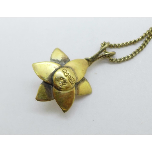 975 - A Clogau daffodil pendant on a Clogau 925 silver gilt chain, with box, (pendant marked Clogau only)