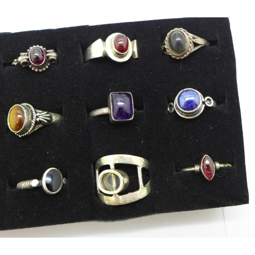 984 - Twelve silver stone set rings