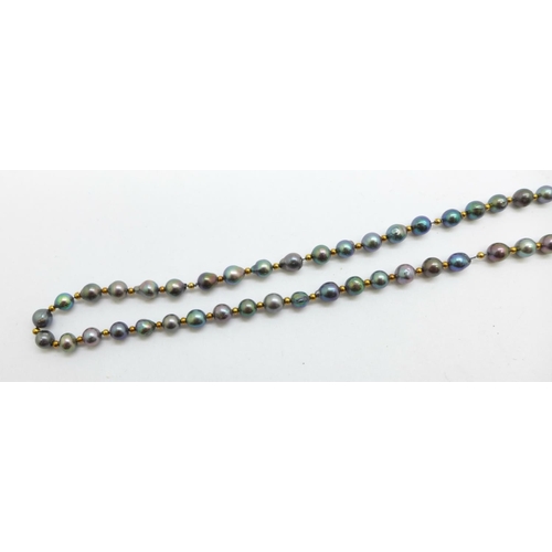 996 - A cultured pearl necklace, clasp marked 750