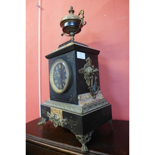 1 - A 19th Century French Belge noir, marble and gilt metal mounted mantel clock