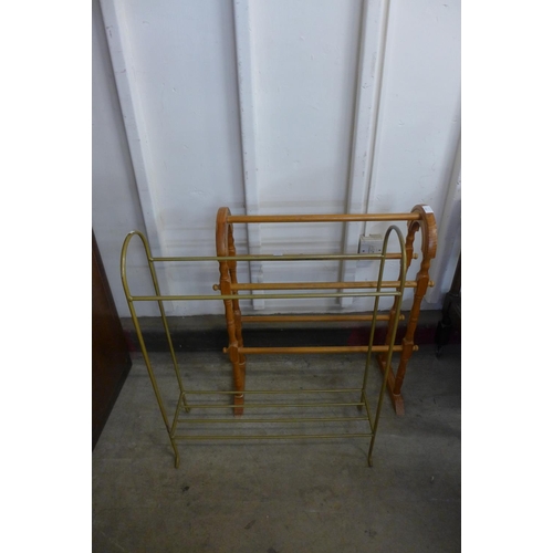 201 - A pine towel rail and a metal towel rail