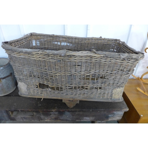 224 - A large wicker industrial factory trolley