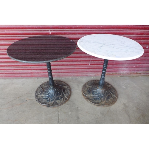 224a - A pair of cast iron and marble topped pub tables