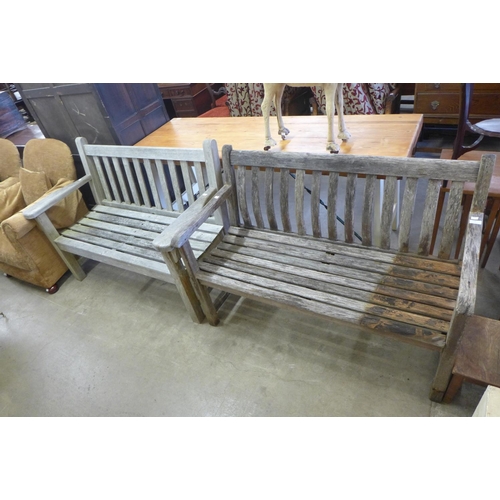 240 - Two teak garden benches