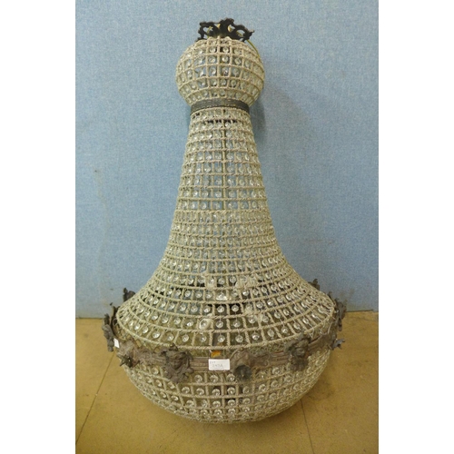 247a - A French Empire style bag shaped glass and white metal hanging ceiling light