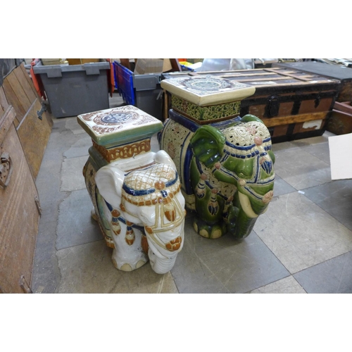 257 - Two ceramic elephant garden stools a/f