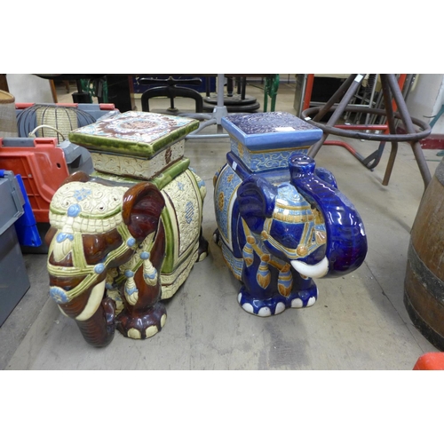 266 - Two porcelain elephant garden seats a/f