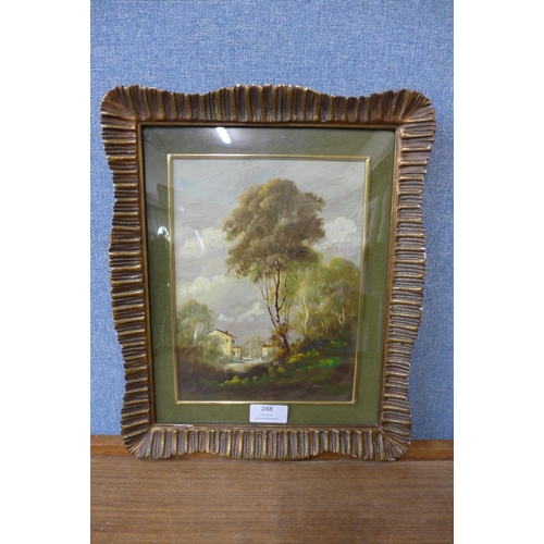 288 - Italian School, landscape, oil, indistinctly signed, framed