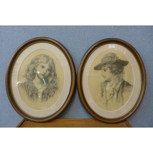 291 - Alice Emma Taylor (nee Stockwood), pair of oval pencil portraits of a young girl and boy, framed