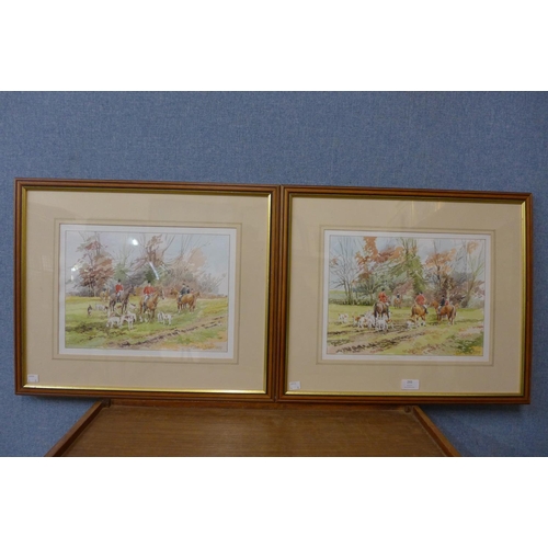 293 - Jim Nixon, pair of fox hunting landscapes, watercolour, framed