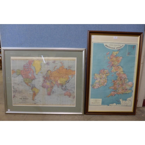 308 - A School room map of the British Isles and a map of the world