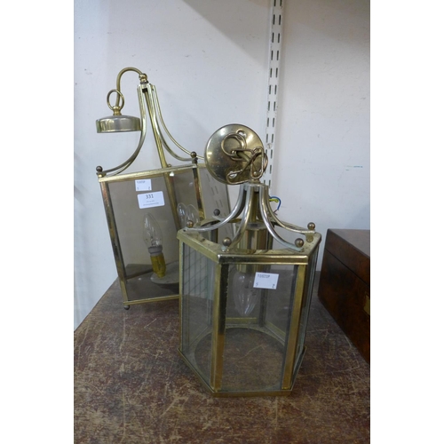 331 - Two brass lantern style hanging ceiling lights