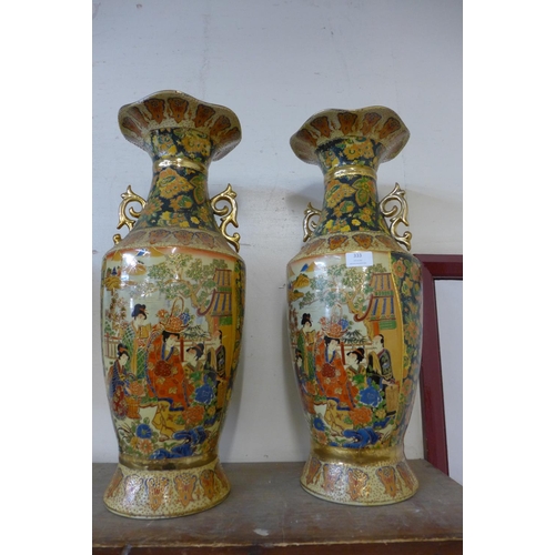 333 - A pair of large oriental satsuma porcelain vases