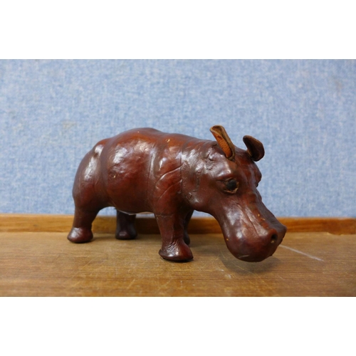 344 - A small leather hippopotamus