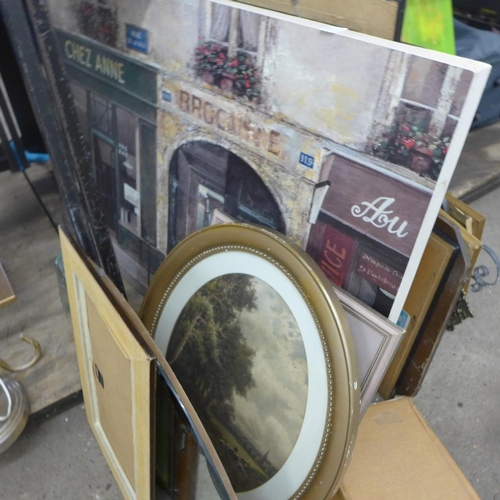 2253 - Large qty. of vintage prints, plus mirror in frame, etc.