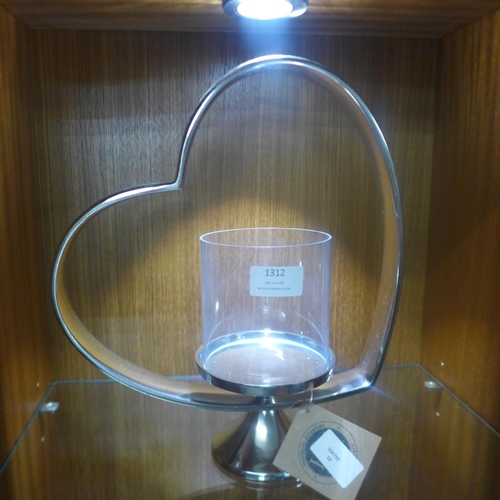 1512 - A heart shaped nickel candle holder, height 39cm (2139919)   #