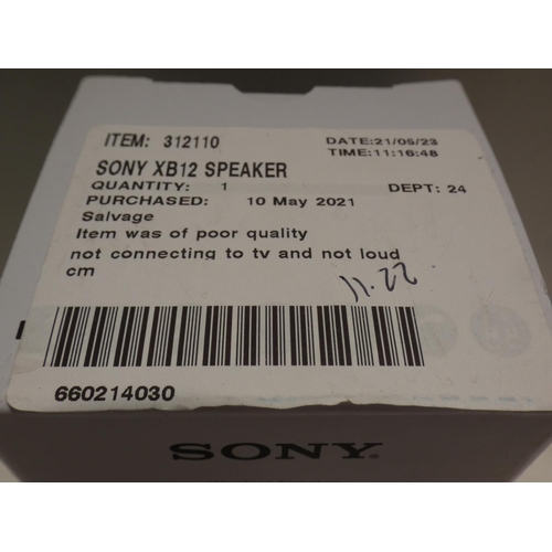 3081 - Sony XB12 Speaker (model:- SRSXB12B.CE7)  (231-86) * This lot is subject to VAT