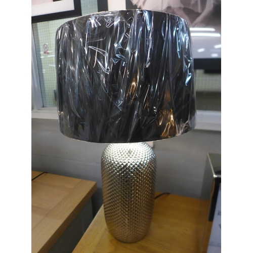 1327 - A Nova silver textured ceramic bottle lamp with black faux cotton shade, H50cms (30783C25)   #