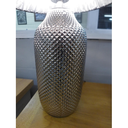 1327 - A Nova silver textured ceramic bottle lamp with black faux cotton shade, H50cms (30783C25)   #