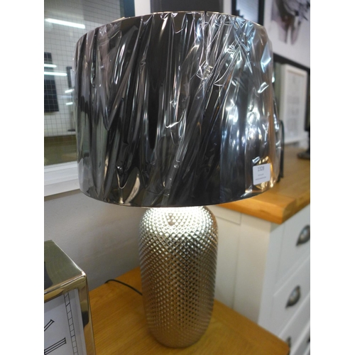 1328 - A Nova silver textured ceramic bottle lamp with black faux cotton shade, H50cms (30783C25)   #