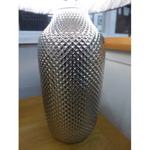 1328 - A Nova silver textured ceramic bottle lamp with black faux cotton shade, H50cms (30783C25)   #