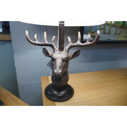 1358 - A stag head lamp with linen shade, 48cms (2069419)   #