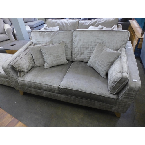 1585 - A copper and silver velvet two seater sofa