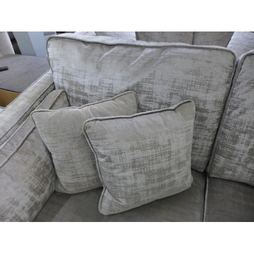 1585 - A copper and silver velvet two seater sofa