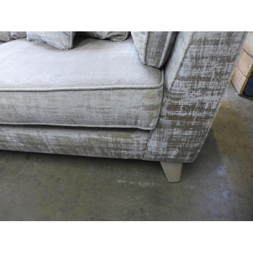 1586 - A copper and silver velvet three seater sofa