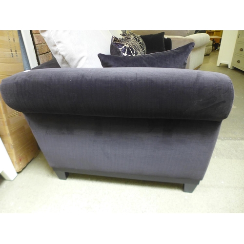 1589 - A black and taupe velvet three seater sofa on a timber frame