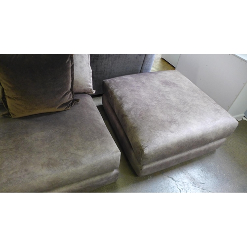 1602 - A copper velvet corner sofa and footstool